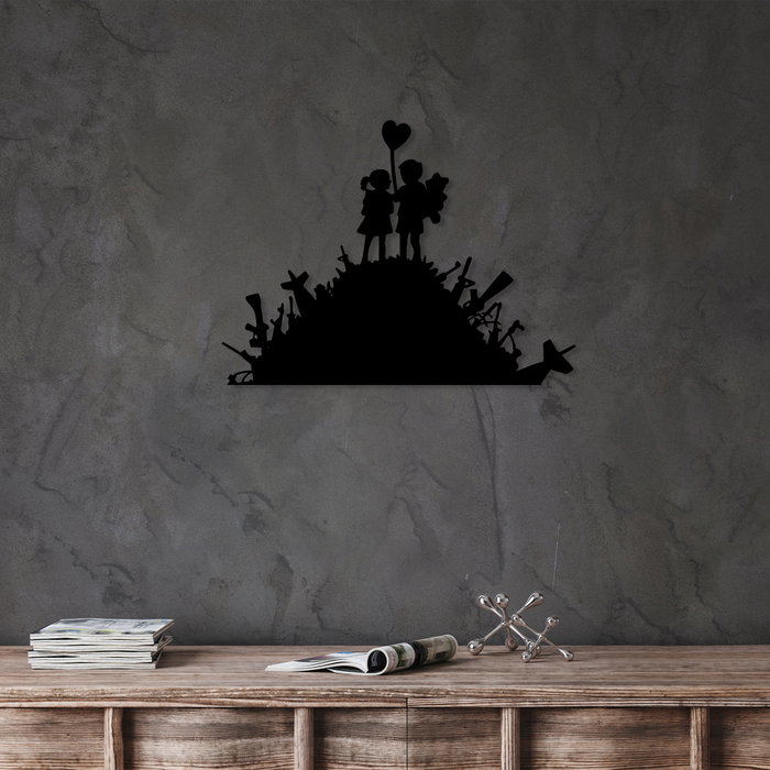 Wallity Banksy - 2 Escultura de pared metálica negra